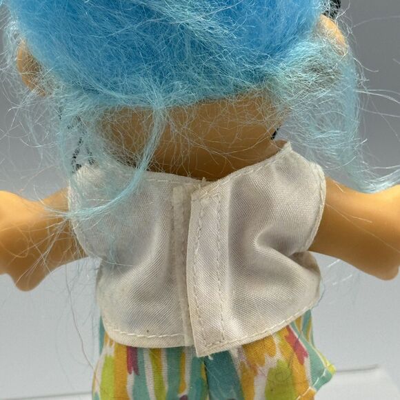 Vtg Russ Blue Hair Troll Doll Walkman Headphones Brown Eyes 18366 Sticker 4” - Picture 7 of 12